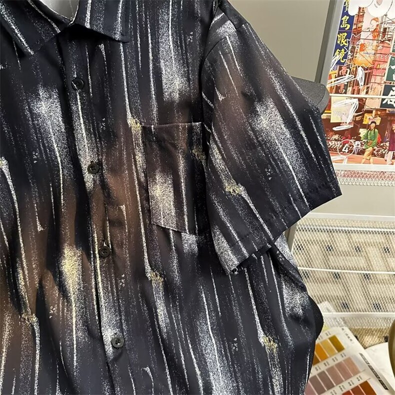 港风复古短袖衬衫男士夏季百搭小众宽松半袖衬衣韩版潮流帅气外套,男装衬衫,星座1013