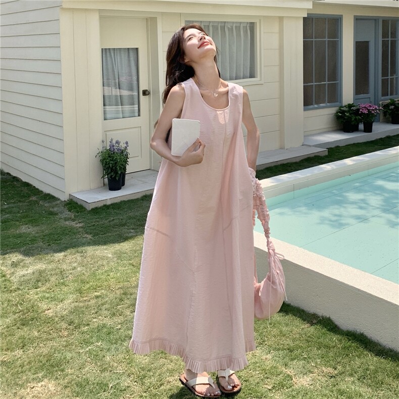 巨好看粉色无袖连衣裙女夏2025新款高级感超好看流行背心长裙爆款,女装连衣裙,2C232