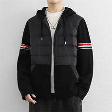 美式潮流针织连帽拼接羽绒服男士90鸭绒保暖上衣冬季新款外套，男装羽绒服，星座914