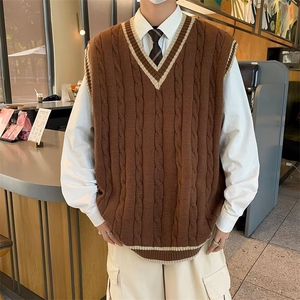 秋冬V领毛衣男学院风潮牌针织衫线衣韩版慵懒风宽松情侣外套潮图片