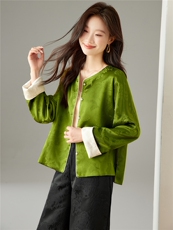 在仓~重磅人丝提花双面穿圆领落肩袖玉石扣宽松时尚外套，女装短外套，新依时派