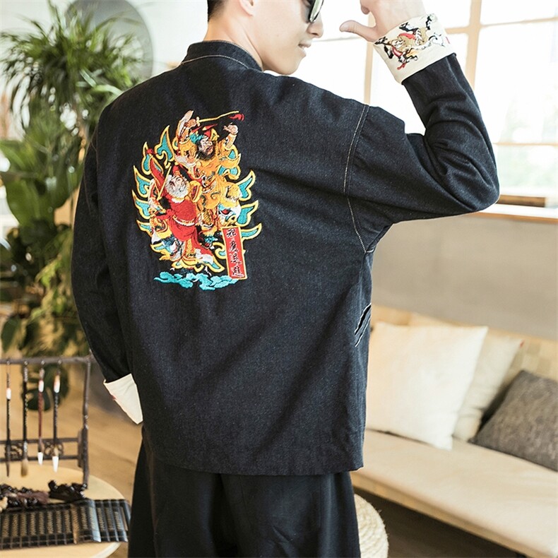 秋冬风刺绣大码休闲中式牛仔夹克立领情侣外套潮JK17/P155,男装夹克,钱塘713