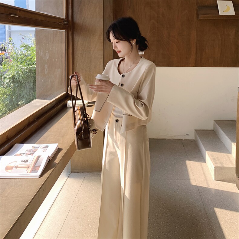 小香风套装女春夏显瘦休闲高腰阔腿裤两件套ZB193A816P180K260，女装套装/套裙，浙宝193A