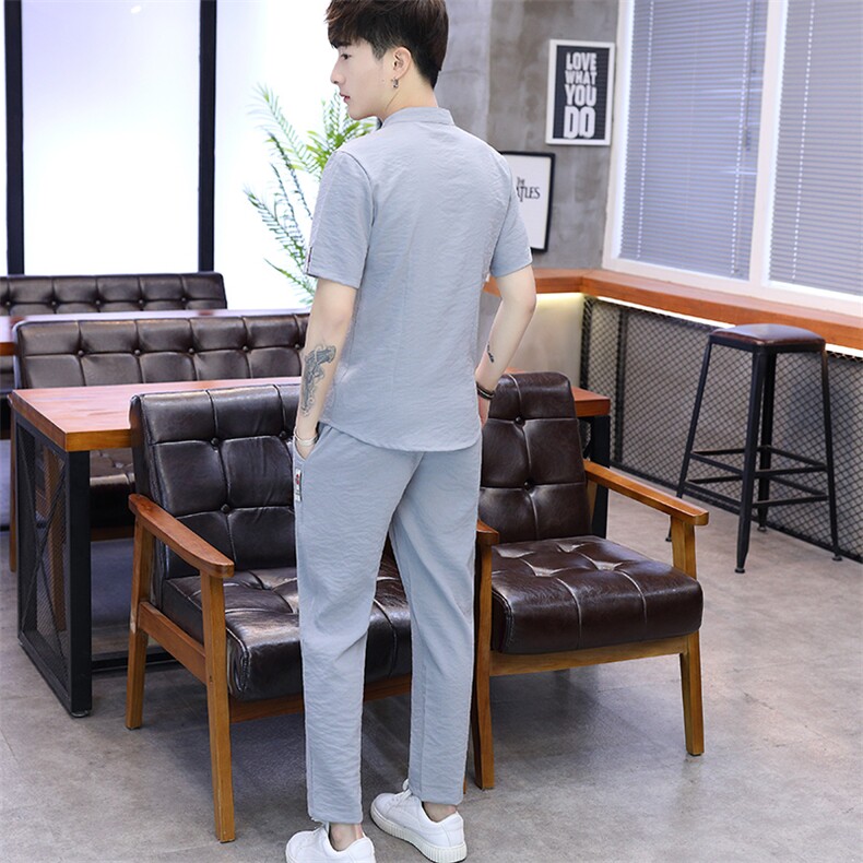 夏季短袖男士t恤中国风潮流V领两件套休闲半袖一套衣服TZ019-P50,男装T恤,星座509
