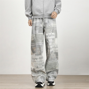 美式复古画报印花牛仔裤男宽松直筒阔腿直筒裤XZ212-1-QNK101-P48,男装牛仔裤,星座212-1