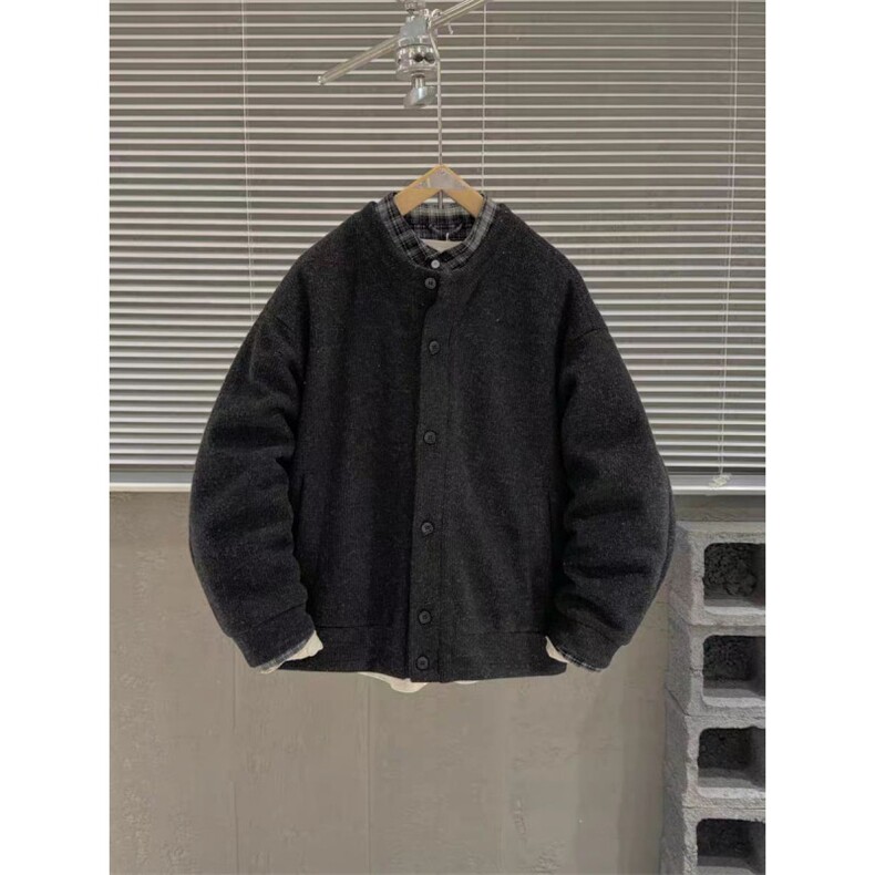 (网图)格纹拼接假两件轻薄羽绒服潮流韩版针织毛呢313B-7775-P240,男装羽绒服,星座313B