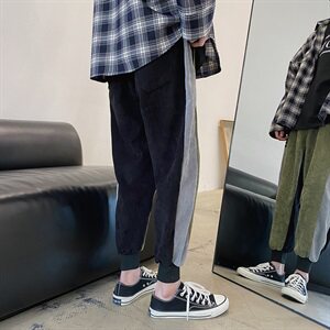 20春装港风大码潮流工装灯芯绒宽松九分小脚休闲男裤图片