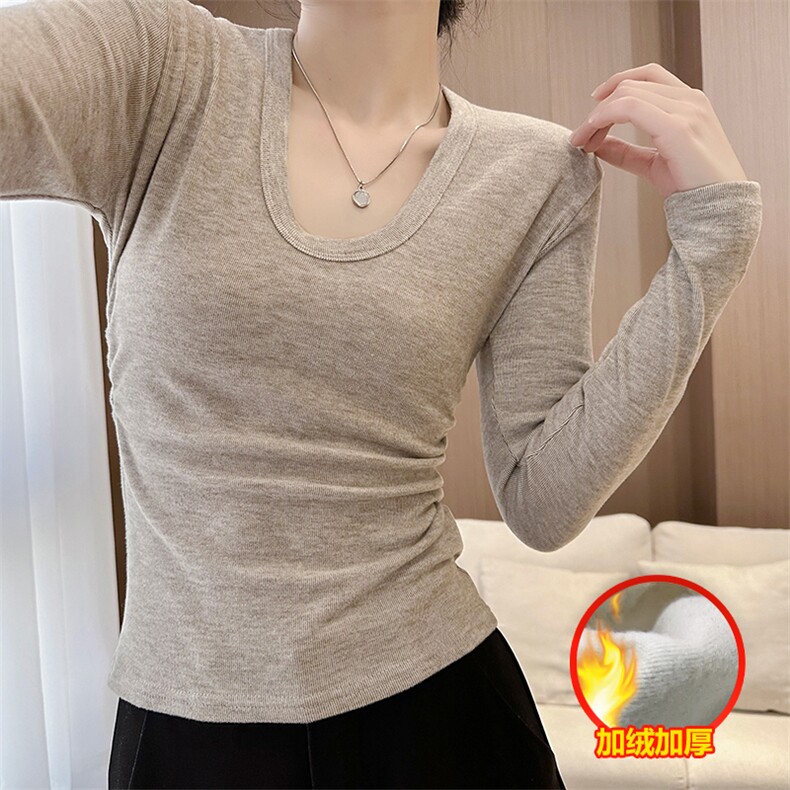 MN1016-P40280克绵羊绒加绒加厚U领内搭打底秋冬长袖T恤修身上衣，女装针织衫/毛衣，星座617A-2
