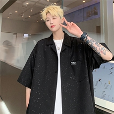 满天星夏季新款衬衣24港风男宽松短袖衬衫夏装半袖薄上衣S309P48，男装T恤，电商A233-1