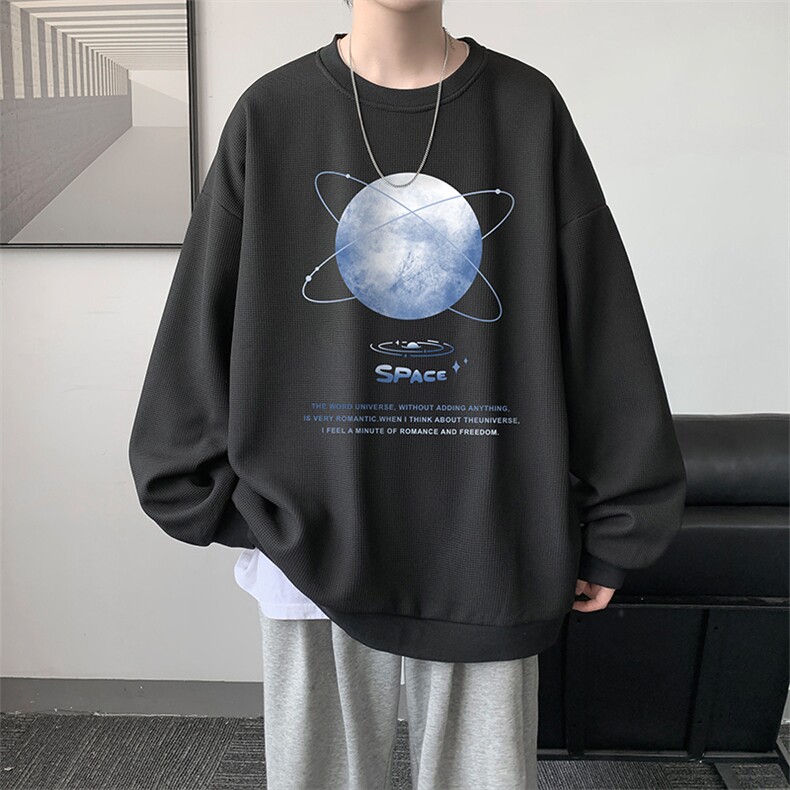 华夫格卫衣圆领卫衣男大码长袖t恤男外套HW76241-P30加绒款-P40图片
