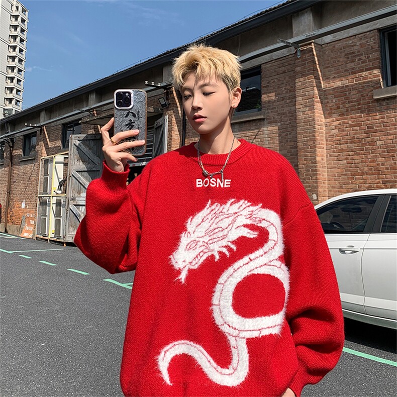 蛇年本命年巴蛇红毛衣高品质可供抖音得物GM98-P68控99,男装针织衫/毛衣,星座310A
