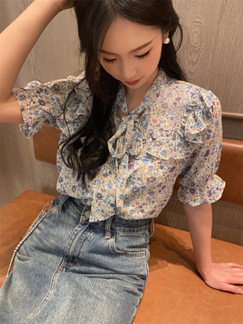 现货夏装短袖碎花雪纺上衣韩版宽松女装，其它，泰靡(2F)