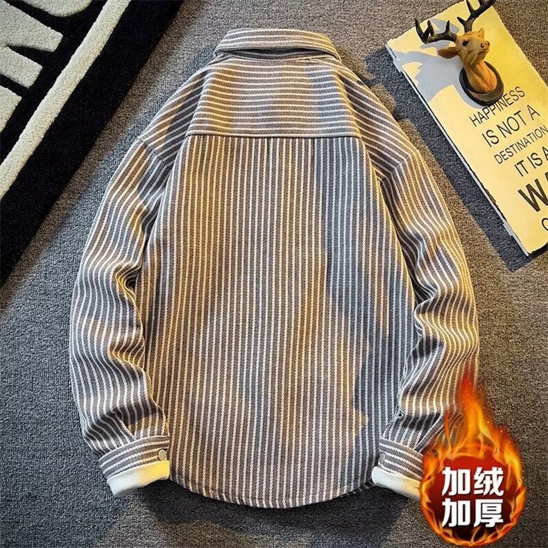 1506-1/JXXF0321/P59日系复古条纹衬衫男长袖加绒时尚外套男女,男装衬衫,星座1506-1