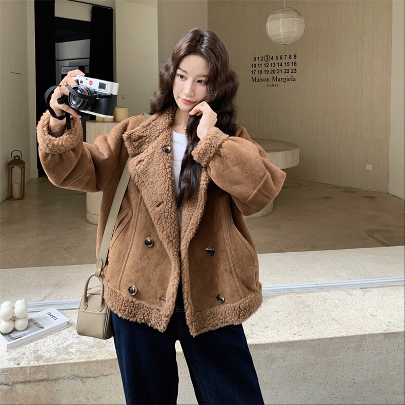 两面穿皮毛一体麂皮绒羊羔毛短外套P205K328,女装短外套,2B076