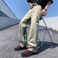 美式牛仔裤男韩版潮流拉链开衩高街帅气2026夏季ins长裤RK358-P55，男装牛仔裤，星座412