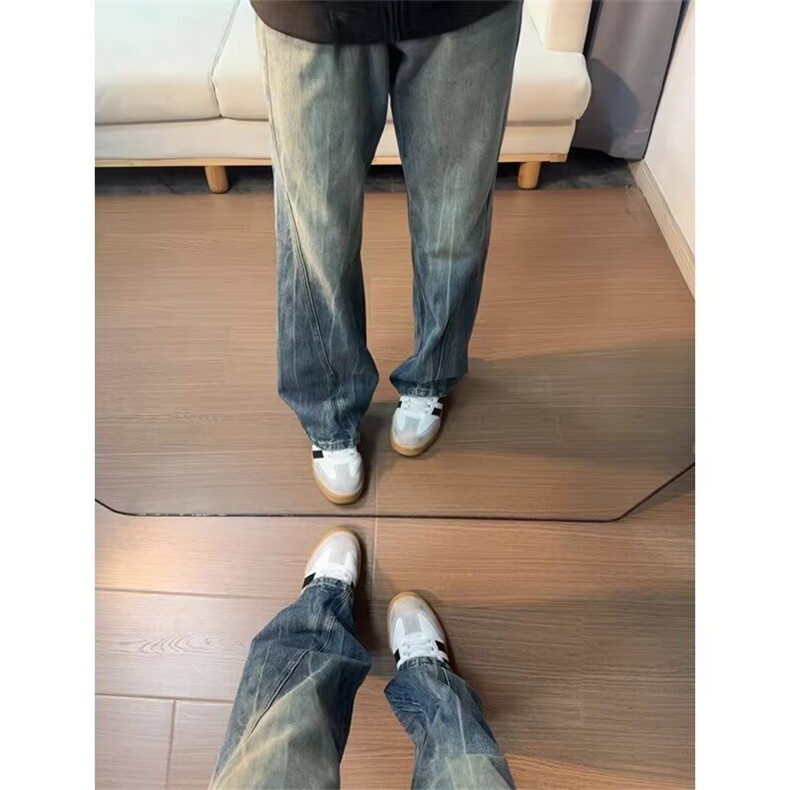 美式复古阔腿裤子新款显瘦不贴腿微喇牛仔裤微宽松LB51466-P48,男装牛仔裤,星座1008