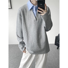 T329-特P33控68300克秋季假两件衬衫领短袖潮牌宽松拼接T恤男，男装T恤，电商A058-1（原电商C417）
