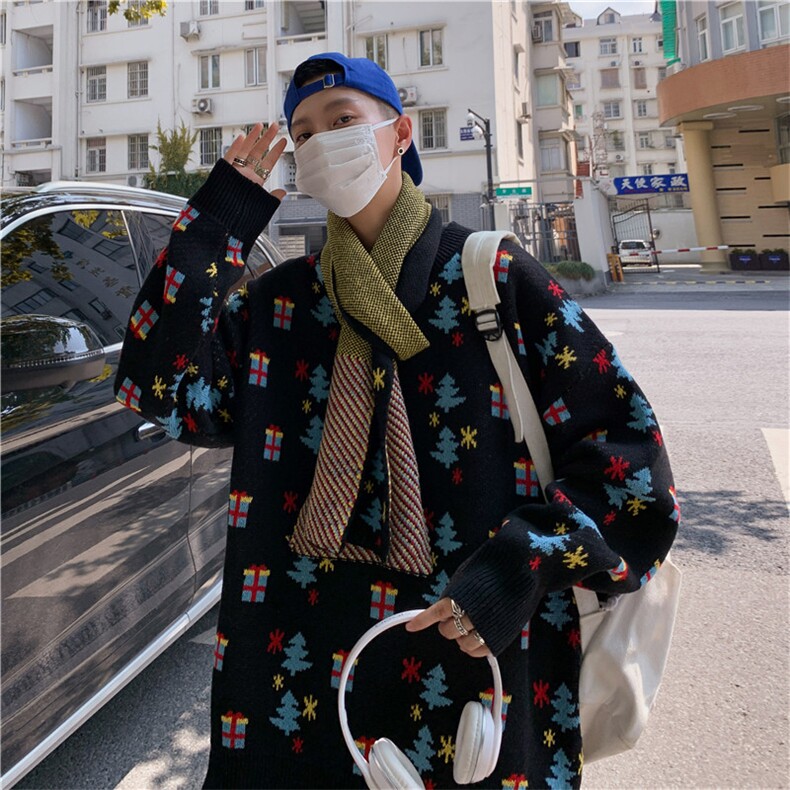 送围巾秋冬季提花毛衣男bf港风宽松针织衫情侣百搭外套M213-P60,男装针织衫/毛衣,星座512-4