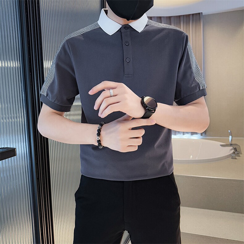 2025夏季数据款新款短袖T恤千鸟格织带设计翻领Polo衫B9713-P48，男装T恤，电商D342