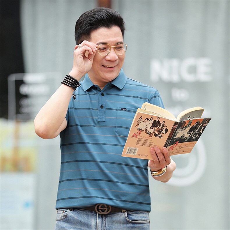 爸爸夏装短袖T恤冰丝棉中年男士薄款上衣中老年人男装透气POLO衫,男装T恤,电商B212（原钱塘6029）