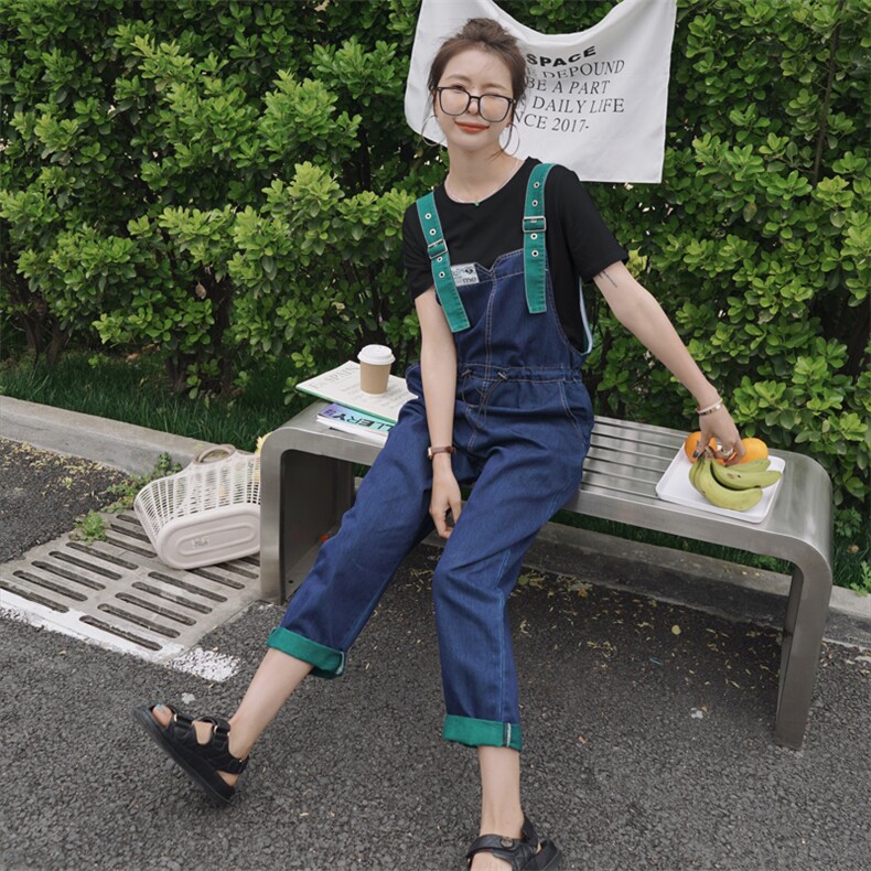 2022新款减龄洋气套装网红宽松显瘦港味休闲套裤收腰牛仔拼色背带,女装套装/套裙,瑶迪依秀