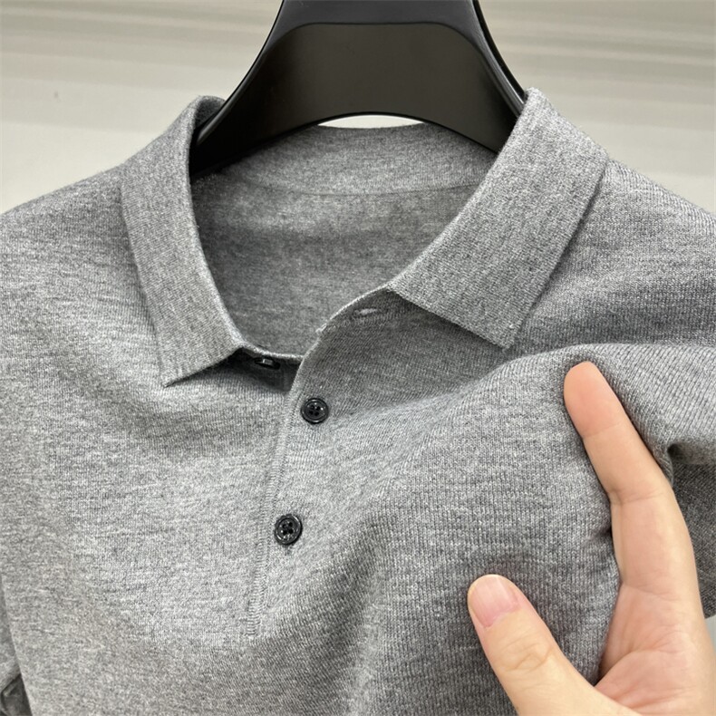 【含羊毛】中年男士翻领薄款长袖T恤针织衫中年爸爸装Polo衫毛衣,男装T恤,电商B212（原钱塘6029）