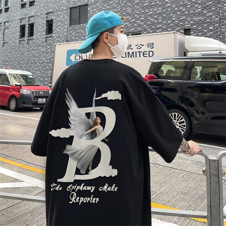 B239-1202-P28 欧美式 天使字母创意印花 夏季高克重半袖 短袖t恤图片