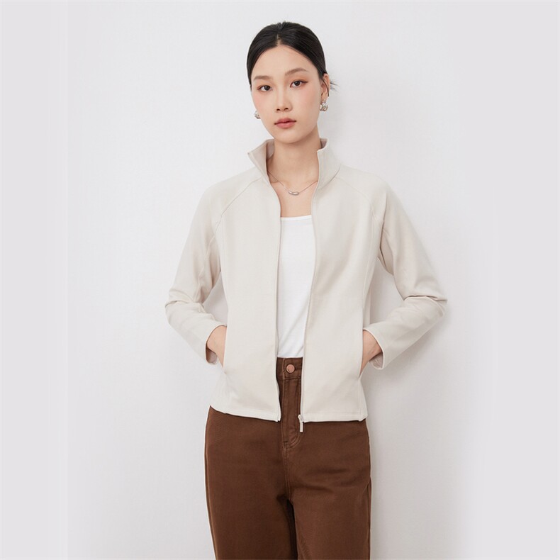 2025年秋季新款立领拉链针织女士开衫外套时尚休闲通勤百搭，女装针织衫/毛衣，硕诚羊绒