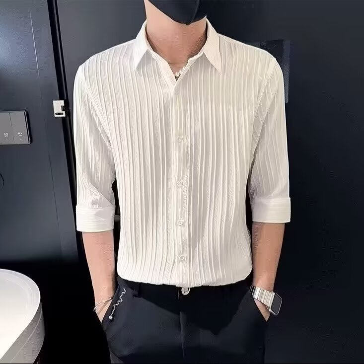 轻熟风短袖衬衫男士夏季新款凉感七分袖衬衣潮流韩版痞帅半袖寸衫,男装衬衫,星座1210-1