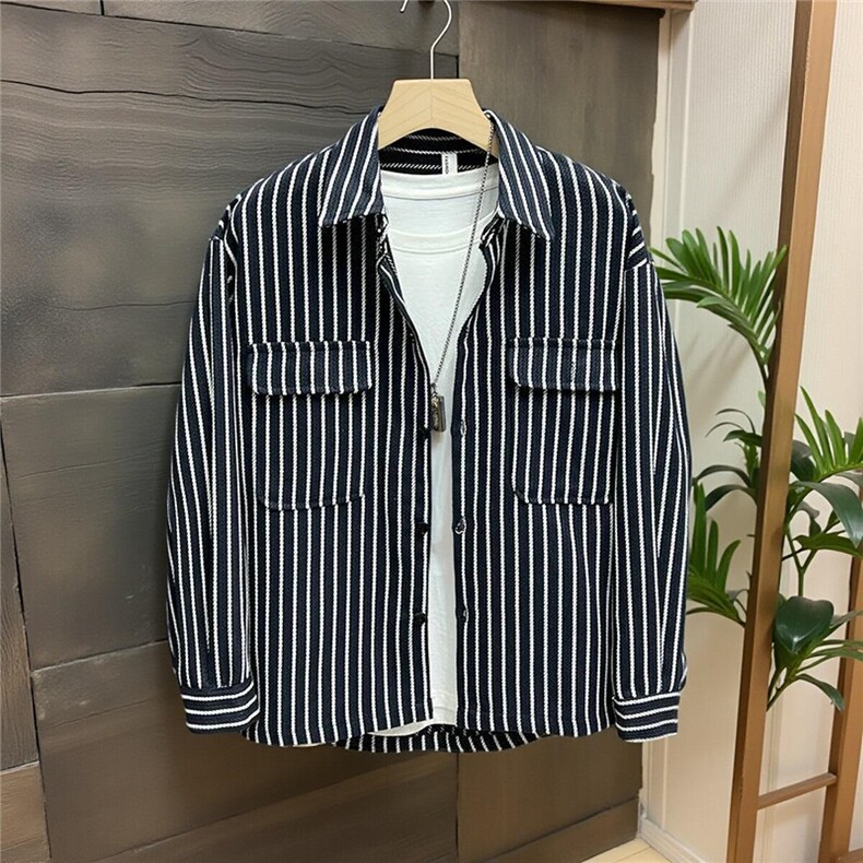 条纹衬衣韩版休闲时尚都市满纹翻领高品质衬衣外套313B-CS160-P60,男装衬衫,星座313B