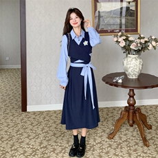 26春新款现-学院风法式收腰显瘦长袖衬衫裙2603-P150K248，女装连衣裙，2B190