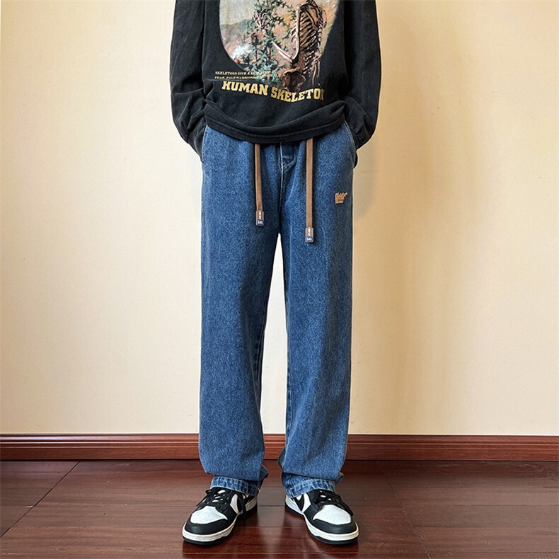 大贴标ins潮时尚牛仔裤加绒加厚高街垂感直筒裤XK66219J-P60,男装牛仔裤,电商A042