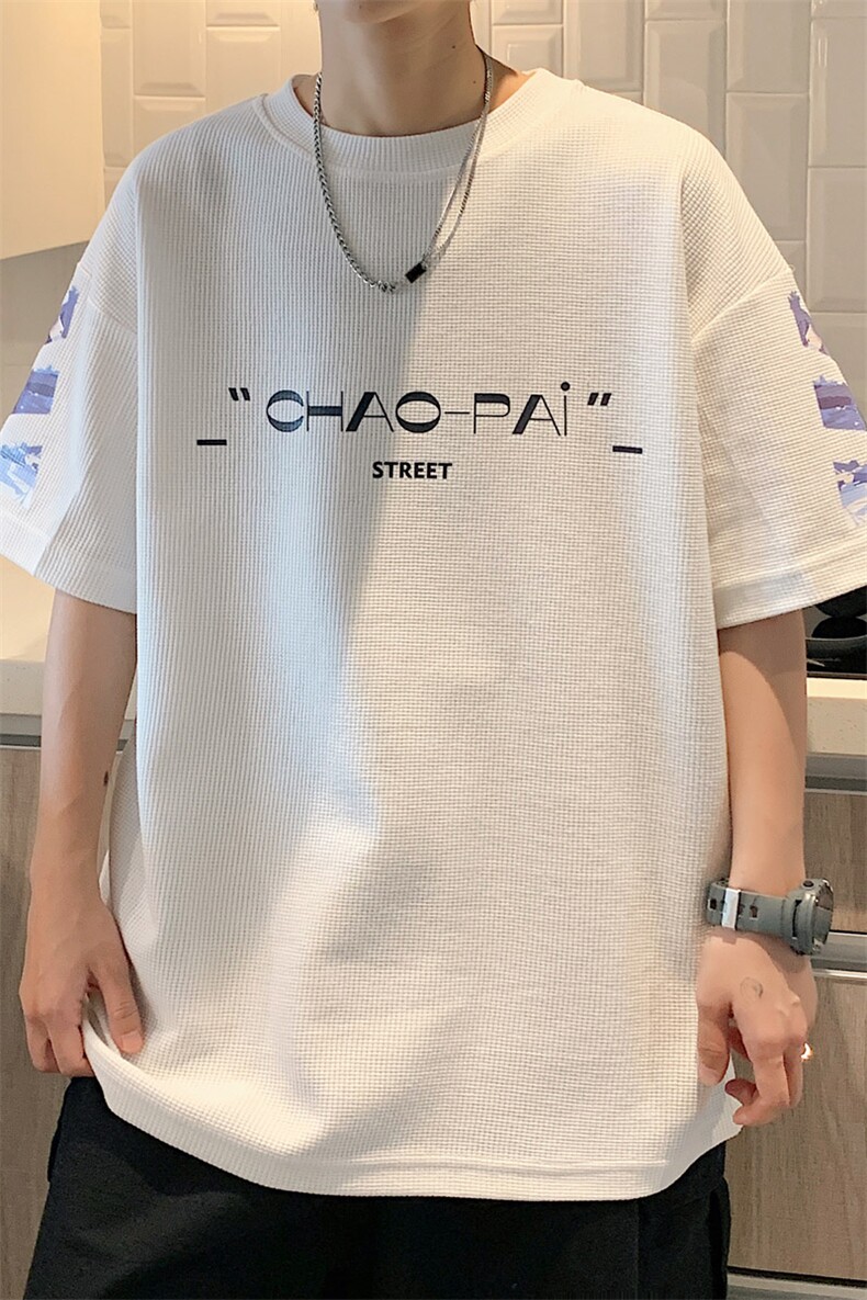 ！2024夏季新款男士潮流华夫格短袖T恤印花半袖TXH208P35,男装T恤,电商B220