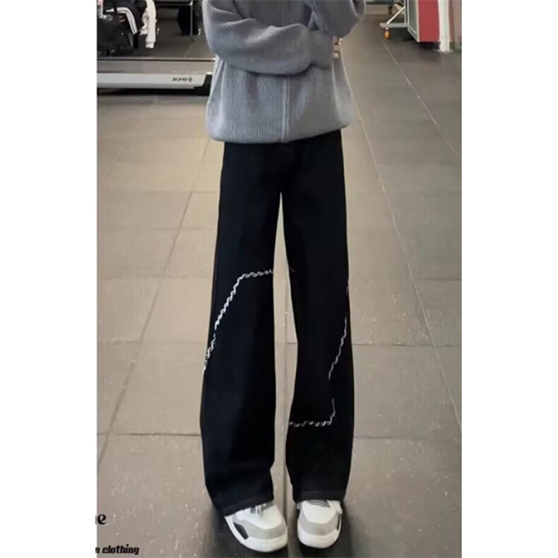 黑刺绣解构牛仔裤男潮牌复古廓形休闲宽松阔腿长裤N8806,男装牛仔裤,星座1116A（原606A-3）