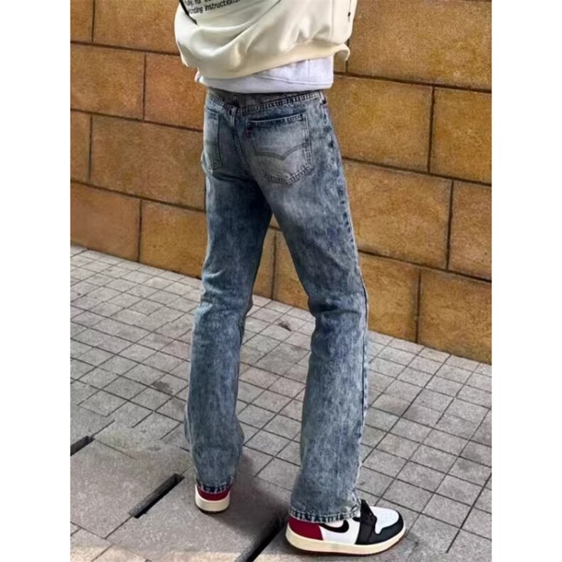 网红高街复古雪花大理石纹517牛仔裤男女春秋微喇休闲长裤子,男装牛仔裤,星座506A