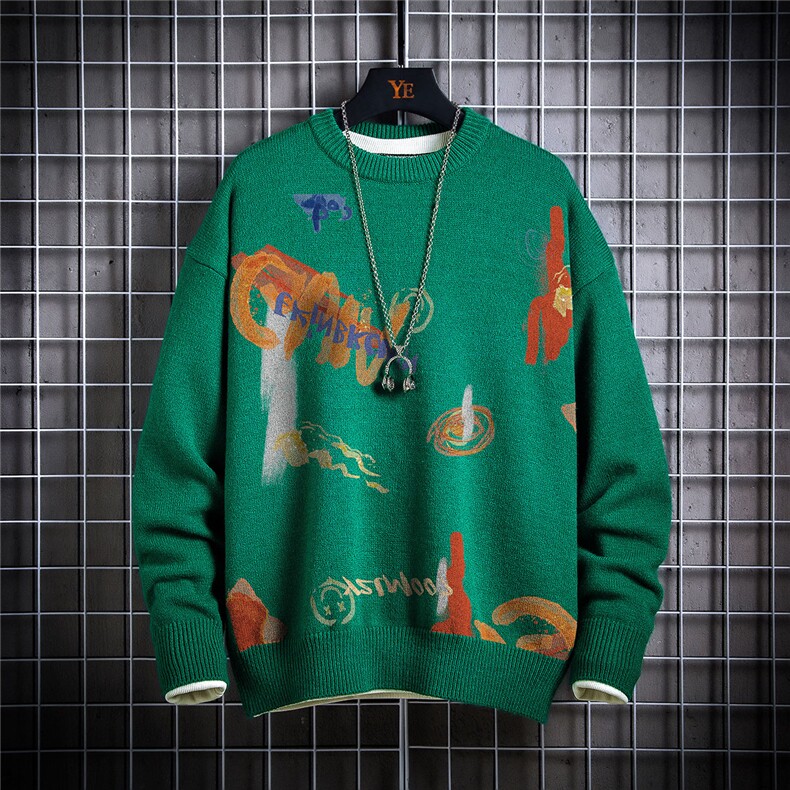 1日系圆领宽松中性情侣潮流大码M-5XL印花毛衣男7781P55加绒P70，男装针织衫/毛衣，星座226-2