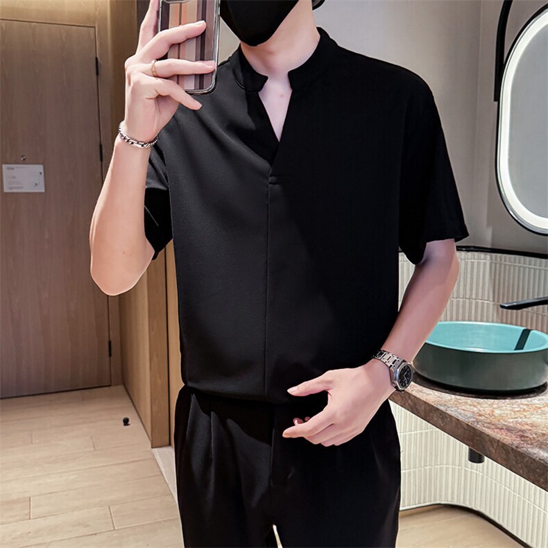 夏男立领纯色衬衫男休闲宽松休闲衬衣小伙A236-82599-P55,男装衬衫,电商A236