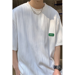 1港风弧形设计短袖T恤大码M-5XL情侣男士短袖T恤男DT8765P30控49图片