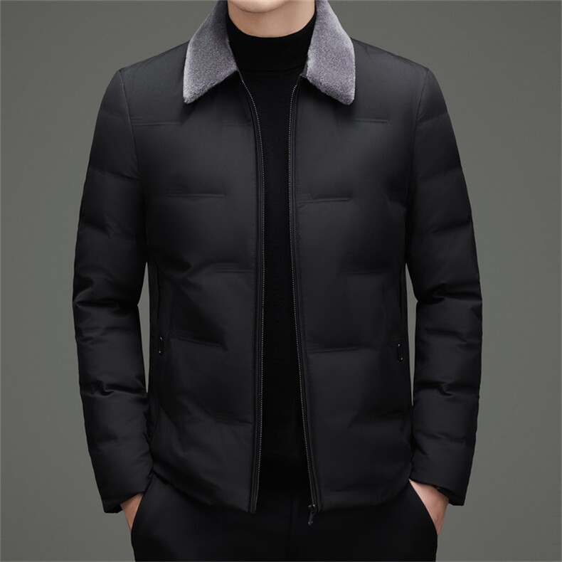 2025现货中老年男士羊毛领羽绒服外套90白鸭绒休闲羽绒服外套图片