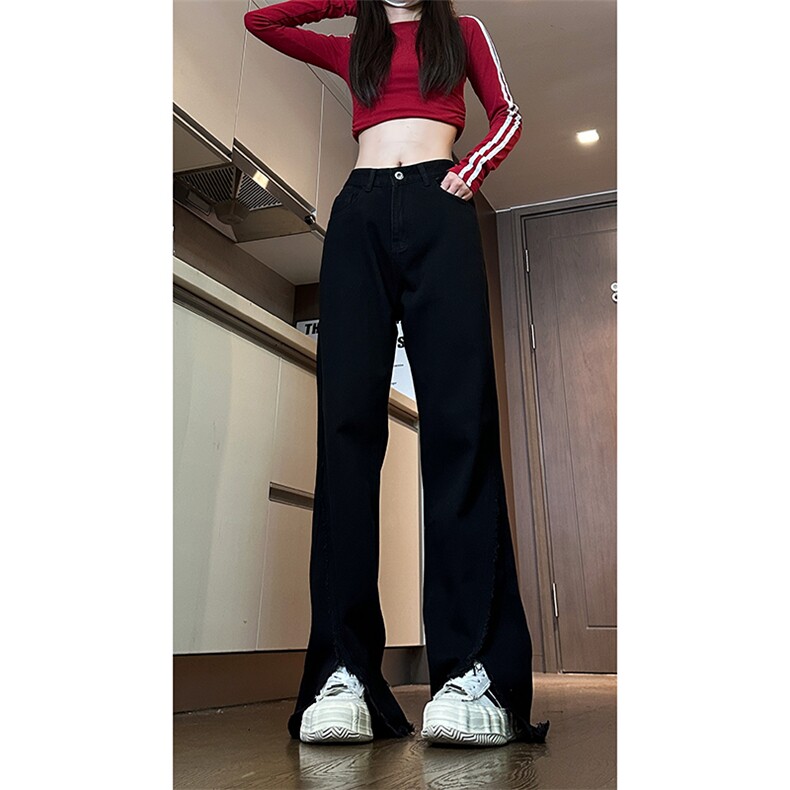 现货秋冬黄泥开叉毛边宽松牛仔裤女设计感微喇休闲裤男K5803-P55,男装牛仔裤,星座205