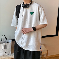 2023夏新款港风个性格纹宽松圆领时尚短袖T恤上衣T2210-P48，男装T恤，星座914-3