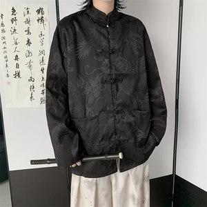 新中式龙纹盘扣刺绣2026年风唐装白色衬衫外套衬衣上衣男女图片
