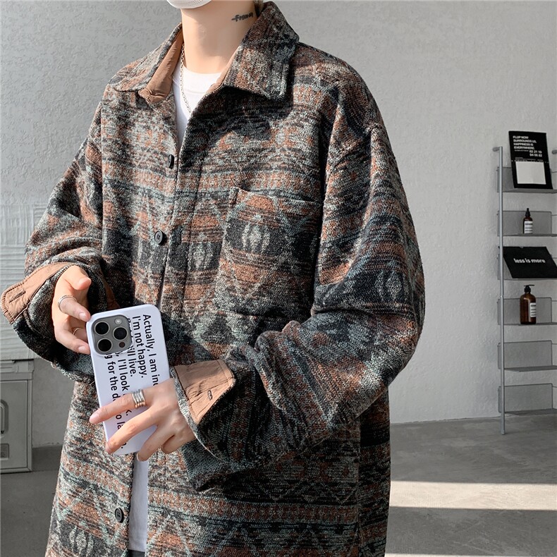 8XL-M复古大码民族风衬衫男款春季加厚粗呢藏式外套CS29001P68图片