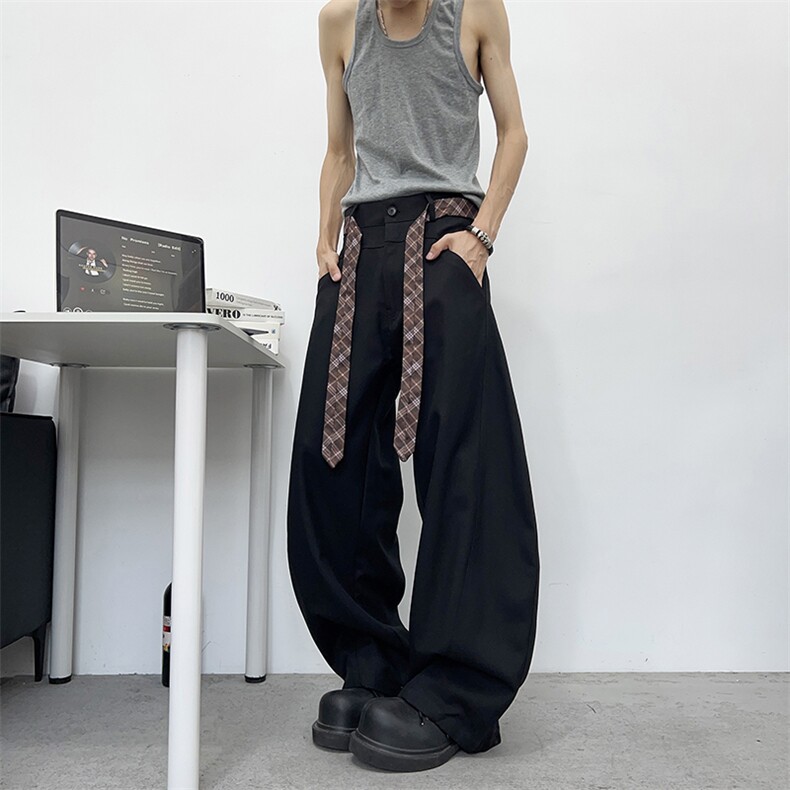 新款宽松休闲韩版潮流百搭夏季薄款坠感阔腿拖地长裤K0332-P49，男装休闲裤，星座308B-2