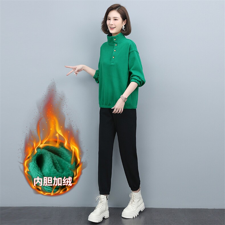长期现货，加绒运动套装女休闲时尚冬卫衣洋气品牌减龄两件套，女装卫衣/绒衫，涵誉