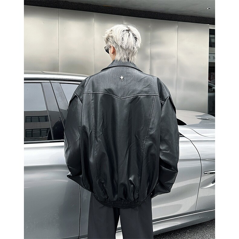 秋冬季短裤皮衣外套美式高街高级感潮牌机车服PU夹克,男装皮衣,星座410-7