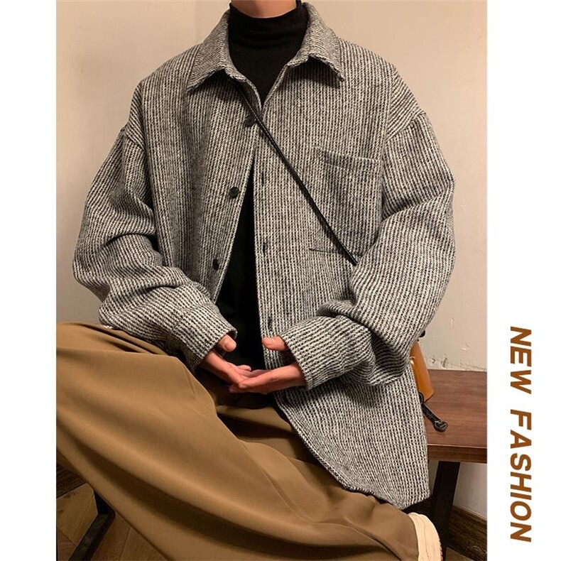 特批P52无差价偏大一码秋新呢料翻领夹克男潮高级感痞帅外套J567,男装夹克,电商A001