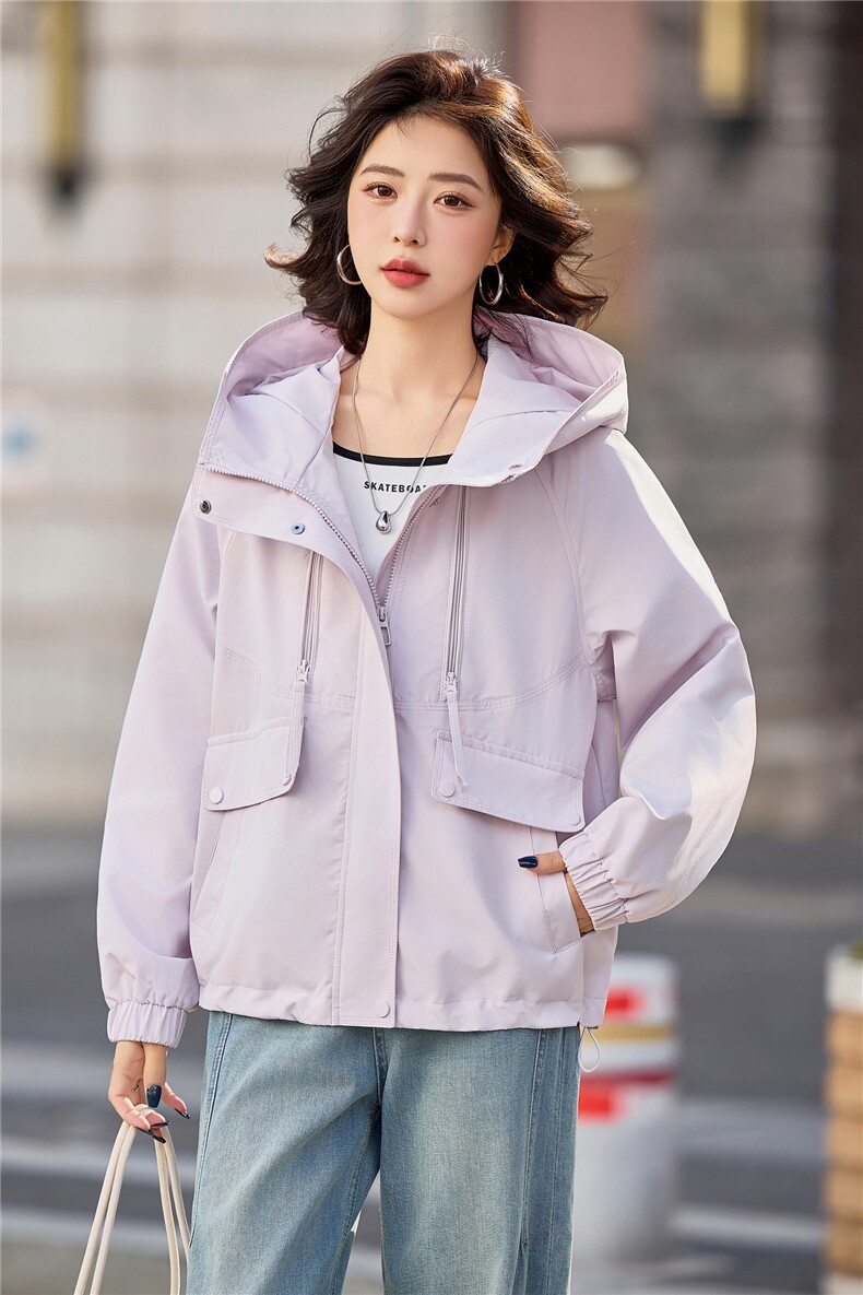 小个子短外套女2026年春季女士户外冲锋衣拉链短款连帽,女装短外套,悦祺