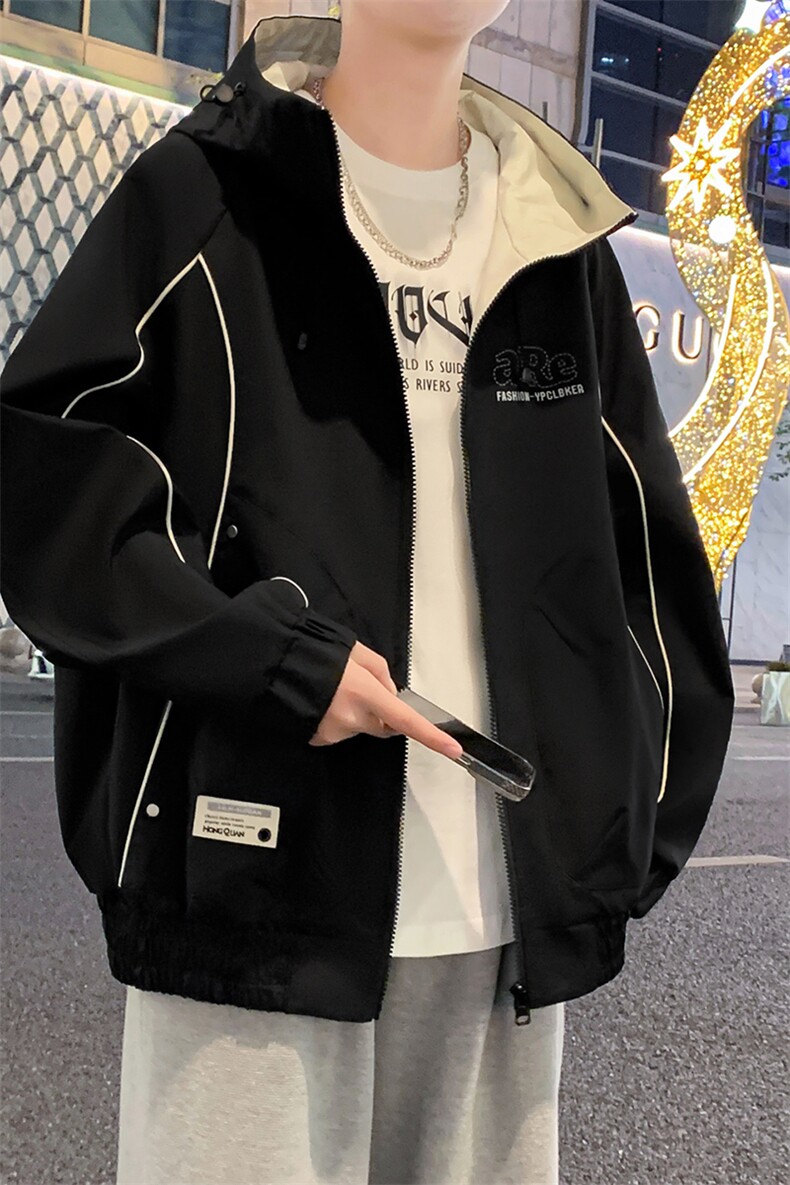 外套男学生潮流撞色连帽夹克春秋青少年帅气冲锋A436-JK2589-P75,男装夹克,电商A436