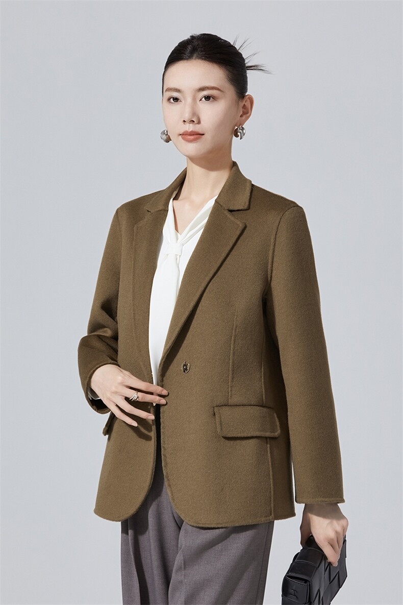 2025秋冬新款短款纯羊毛大衣女气质西装外套双面羊绒大衣毛呢外套,女装毛呢外套,高哲羊绒